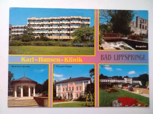 Bad Lippspringe - Karl-Hansen-Klinik Mehrbildkarte (Arminius-Quelle, Prinzen-Palais Kurhotel, Burgruine) Ansichtskarte (ungelaufen)
