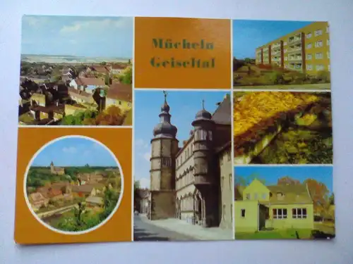 Mücheln / Geiseltal - St. Micheln Rathaus Neubauten Geiselquelle Konsum-Gaststätte Geiselquell Mehrbildkarte DDR - Muecheln (ungelaufen) Ansichtskarte 