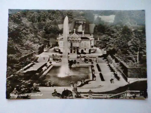 Linderhof - Königsschloss mit 35 m hoher Fontäne - Royal Castle - Huber Postkarte Nr. 110 (mit Stempel, aber ungelaufen) Ansichtskarte