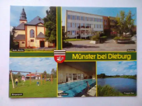 Münster bei Dieburg - Katholische Kirche Rathaus Bürgerpark Hallenbad Freizeit-See 6115 Muenster / Hessen Mehrbildkarte (ungelaufen) Ansichtskarte