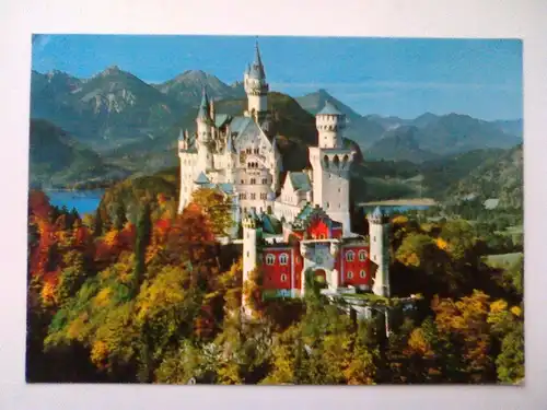 Neuschwanstein / Schwangau - Königsschloß König Ludwig II. von Bayern (ca. 1987 gelaufen, beide Ecken oben leicht geknickt) Ansichtskarte