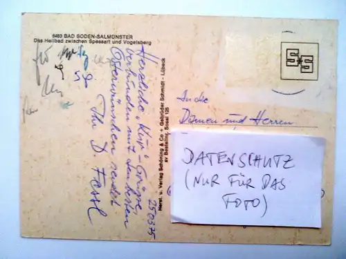 Bad Soden-Salmünster - Heilbad zwischen Spessart und Vogelsberg - Bad Soden-Salmuenster Hessen (1975 gelaufen, aber inzwischen ohne Briefmarke) Ansichtskarte