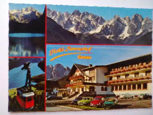 Gosau - Hotel Sommerhof - Panorama Seilbahn Auto Ausos Automobil Automobile etc. Mehrbildkarte Oberösterreich Österreich (ungelaufen, aber beschrieben + Stempel) Ansichtskarte