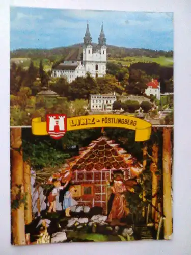 Linz an der Donau - Pöstlingberg - Wallfahrtsbasilika - Hänsel und Gretel aus der Märchengrottenbahn - Mehrbildkarte - Oberösterreich Österreich (ungelaufen) Ansichtskarte