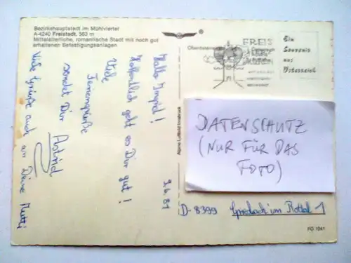 Freistadt - Mühlviertel Muehlviertel - Mittelalterliche Stadt mit Befestigungsanlagen - Mehrbildkarte Luftaufnahme St. Peter etc. - Oberösterreich Österreich (1981 gelaufen, aber inzwischen ohne Briefmarke) Ansichtskarte