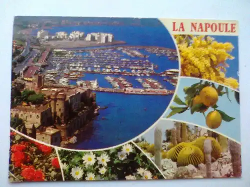Mandelieu-la-Napoule - La Napoule Burg Luftaufnahme Zitrone Zironen Kaktus Kakteen etc. Mahrbildkarte - Cote d’Azur Alpes-Maritimes Frankreich (ca. 1979 gelaufen, aber inzwischen ohne Briefmarke) Ansichtskarte