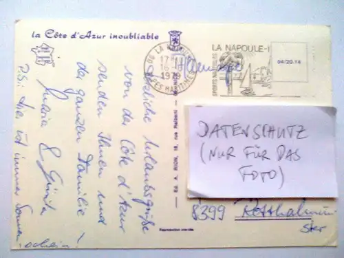 Mandelieu-la-Napoule - La Napoule Burg Luftaufnahme Zitrone Zironen Kaktus Kakteen etc. Mahrbildkarte - Cote d’Azur Alpes-Maritimes Frankreich (ca. 1979 gelaufen, aber inzwischen ohne Briefmarke) Ansichtskarte