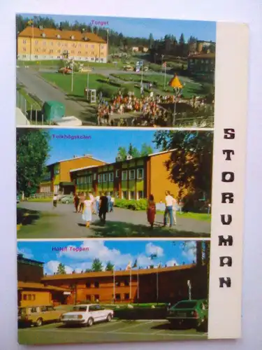 Storuman - Platz Volkshochschule Hotel Auto Autos Automobil Automobile etc. - Lappland Schweden Mehrbildkarte (ungelaufen, mit Stempel Hotel Toppen)