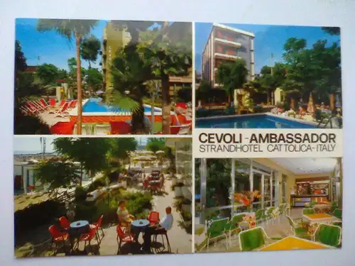 Cattolica - Hotel Cevoli - Ambassador - Strandhotel Swimmingpool Cafe Café etc. - Emilia-Romagna Italien - Mehrbildkarte (ungelaufen) Ansichtskarte