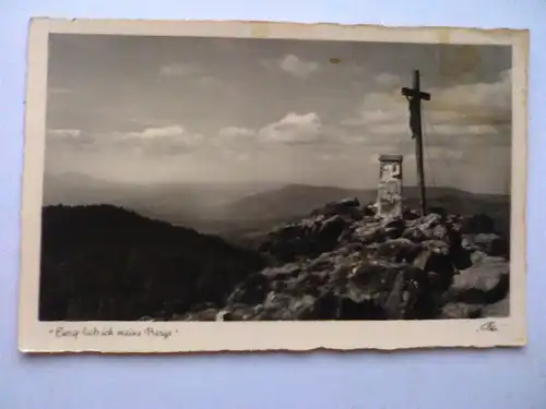 Spiegelau - Rachelgipfel Gipfelkreuz - Blick gegen Arber Osser Falkenstein - Echte Photographie - Bayern (ungelaufen) Ansichtskarte