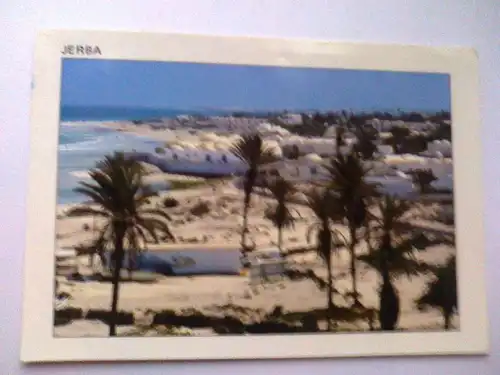 Jerba - Panorama Strand Palme Palmen etc. - Tunesien (ca. Mitte der 90er gelaufen, Rückseite recht dreimal Papier etwas abgelöst) Ansichtskarte