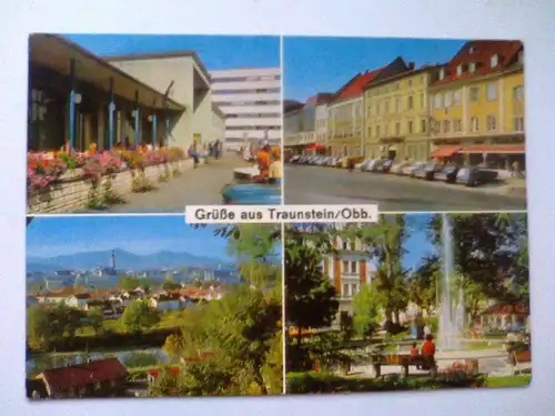 Traunstein / Oberbayern - Grüße aus Traunstein - Springbrunnen etc. Mehrbildkarte - Bayern (1984 gelaufen) Ansichtskarte