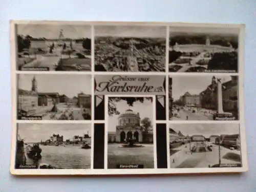 Karlsruhe - Grüsse aus Karlsruhe - Landesmuseum Stadtteilansichten etc. Mehrbildkarte - Baden-Württemberg (1954 gelaufen) Ansichtskarte