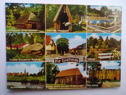 Südheide - Die Suedheide - Hermannsburg Celle Schloß Vogelpark Faßberg Waldschwimmbad etc. Mehrbildkarte - Niedersachsen (ca. 1979 gelaufen) Ansichtskarte