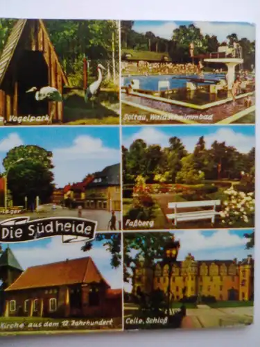 Südheide - Die Suedheide - Hermannsburg Celle Schloß Vogelpark Faßberg Waldschwimmbad etc. Mehrbildkarte - Niedersachsen (ca. 1979 gelaufen) Ansichtskarte