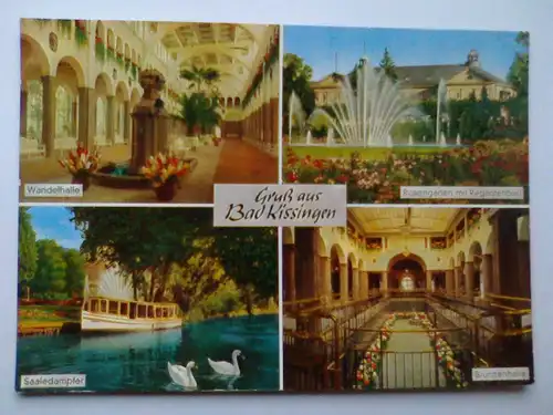 Bad Kissingen - Gruß aus Bad Kissingen - Rosengarten Schiff Saaledampfer etc. Mehrbildkarte - Bayern (1986 gelaufen)
