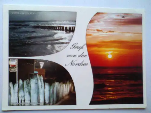 Nordsee - Grüße von der Nordsee - Sonnenuntergang Walfischzähne auf Borkum etc. Mehrbildkarte (2002 gelaufen) Ansichtskarte