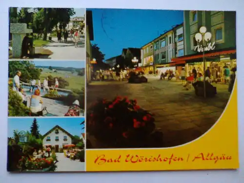 Bad Wörishofen / Allgäu - Kneippheilbad Bad Woerishofen - Einkaufspassage etc. Mehrbildkarte - Bayern (1977 gelaufen, Stempelabdruck auf der Vorderseite) Ansichtskarte