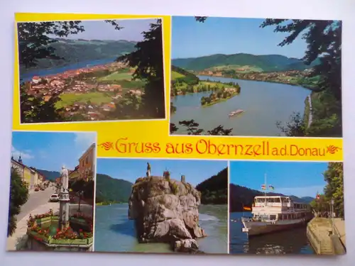 Obernzell - Gruss aus Obernzell an der Donau - Panorama Denkmal Schiff etc. Mehrbildkarte - Bayern (gelaufen) Ansichtskarte
