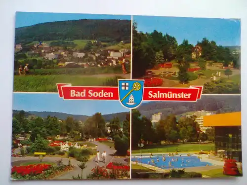 Bad Soden-Salmünster - Freibad etc. Mehrbildkarte - Das Heilbad zwischen Spessart und Vogelsberg - Bad Soden-Salmuenster Hessen (1984 gelaufen) Ansichtskarte