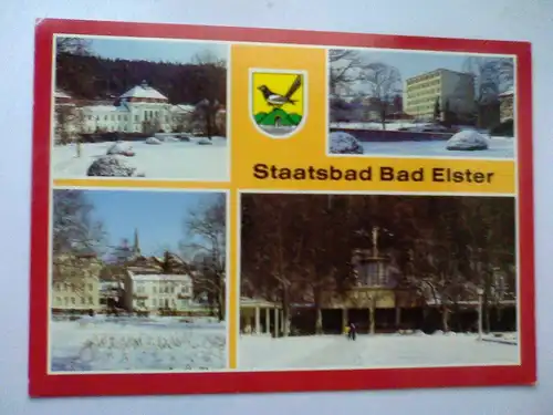 Bad Elster - Badehaus Kurheim Rosengarten Marienquelle Winter - Mehrbildkarte - Sachsen (ungelaufen, Ecke bestoßen) Ansichtskarte