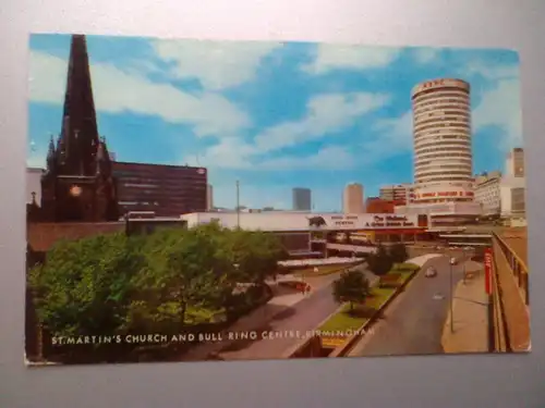 Birmingham - St. Martin Kirche und Bullring Zentrum / Bull Ring Centre - West Midlands England (1977 gelaufen, inzwischen ohne Briefmarke) Ansichtskarte