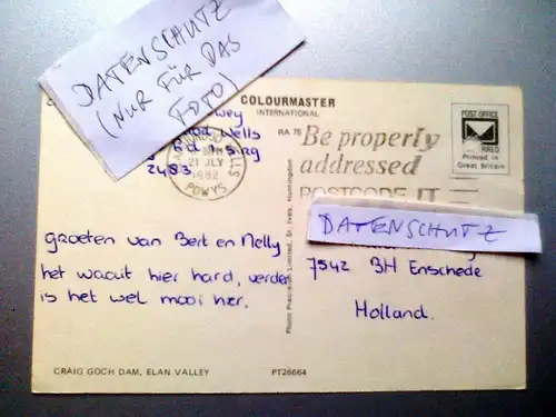 Rhayader - Elan Valley - Craig Goch Dam - Staudamm Talsperre - Wales (1982 gelaufen, inzwischen ohne Briefmarke, Eckknick rechts oben) Ansichtskarte