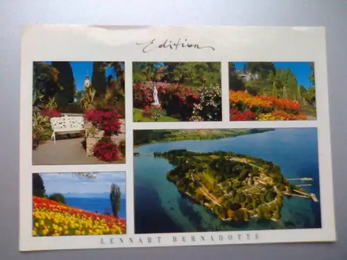 Mainau - Die Blumeninsel im Bodensee - Luftaufnahme Fliegeraufnahme etc. - Edition Lennart Bernadotte - Mehrbildkarte - Baden-Württemberg (gelaufen, oben leichte Knicke) Ansichtskarte