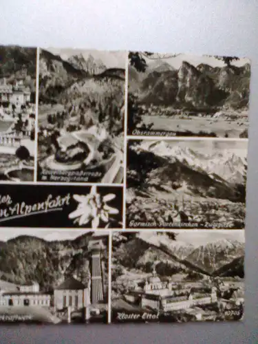 Alpen - Gruß von der Großen Alpenfahrt - Schloß Linderhof etc. Mehrbildkarte von der Grossen Alpenfahrt - Große Alpenfahrt Schloss - Bayern (1957 gelaufen, inzwischen ohne Briefmarke) Ansichtskarte