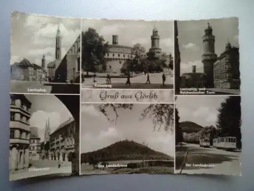 Görlitz - Leninplatz Landeskrone etc. Mehrbildkarte - Gruß aus Goerlitz - Sachsen (gelaufen, aber inzwischen ohne Briefmarke, klebte in einem Album) Ansichtskarte