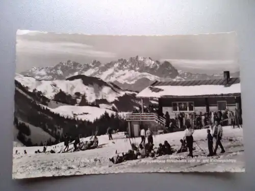 Fieberbrunn in Tirol - Berggasthaus Streuböden mit Kaisergebirge (im Winter) - Streuboeden - Österreich (vor 1988 gelaufen) Ansichtskarte