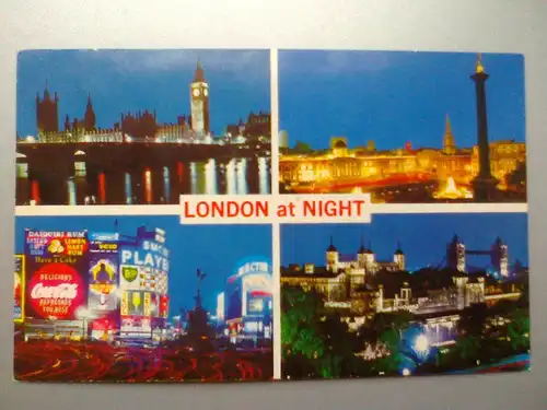 London bei Nacht - Trafalgar Square Nelson's Column (Denkmal) etc. Mehrbildkarte - England (1971 gelaufen, inzwischen ohne Briefmarke) Ansichtskarte
