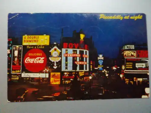 London - Piccadilly Circus bei Nacht - Coca Cola Schweppes Werbung etc. - England (1968 gelaufen, inzwischen ohne Briefmarke) Ansichtskarte