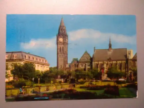 Rochdale - Stadthalle und Gärten / Gardens and Town Hall - Manchester England (gelaufen) Ansichtskarte