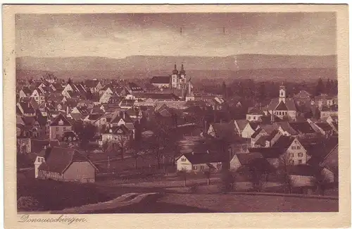 Donaueschingen - Panorama - Baden-Württemberg (1930 gelaufen) AK Ansichtskarte