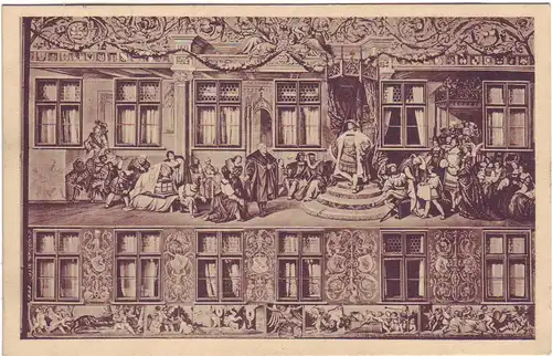 Augsburg - Fuggerhaus - Freske - Bayern (gelaufen) AK Ansichtskarte