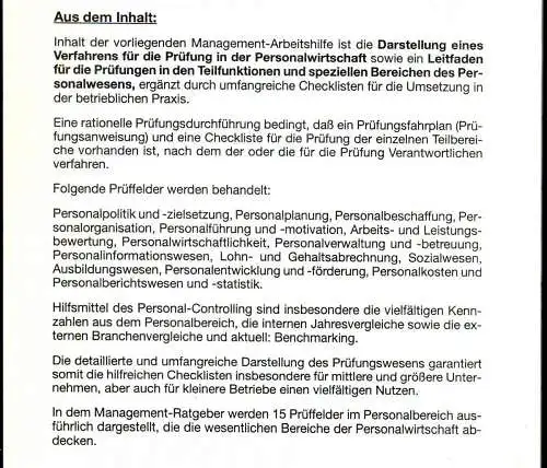 Krüger, Günther: Interne Prüfungen im Personalwesen - Personalwirtschafts-Controlling Checklisten. 