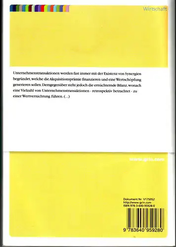 Schreitmüller, Christian: Die Quantifizierung von Synergiepotentialen bei der Bewertung von Unternehmenstransaktionen. 