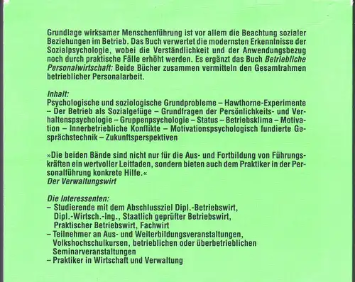 Stopp, Udo: Praktische Betriebspsychologie - Probleme und Lösungen. 