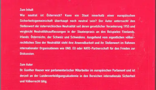 Hauser, Gunther: Österreich - dauernd neutral? (Studien zur politischen Wirklichkeit Bd. 14). 