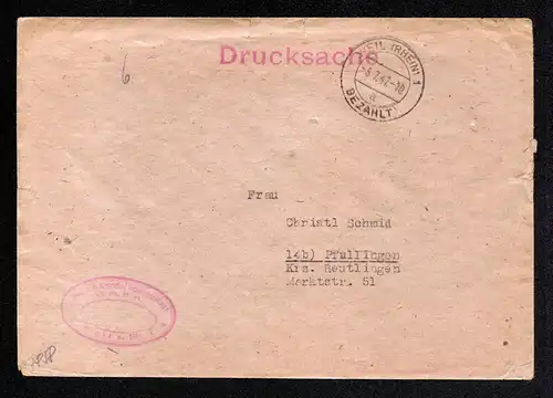 All.Bes. Brief Drucksache von WEIL (RHEIN) nach Pfullingen - 8.7.47 - BEZAHLT