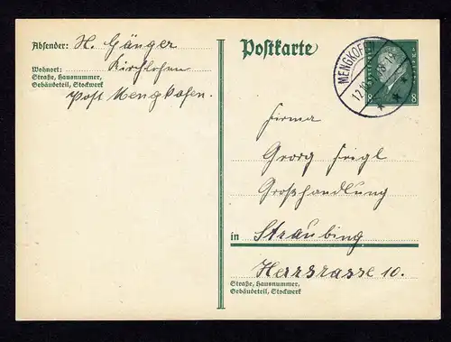 DR Postkarte P181 von MENGKOFEN nach Straubing - 12.10.31 
