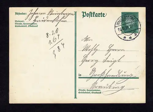 DR Postkarte P181 von WALLERSDORF nach Straubing - 10.11.31