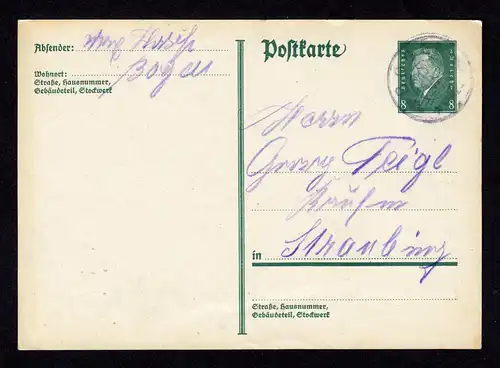 DR Postkarte P181 von BOGEN nach STRAUBING - 10.  APR. 31.