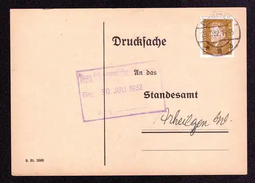 DR Postkarte Drucksache von DARMSTADT nach Arheilgen - 29.7.32 - Mi.410