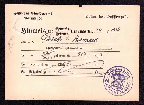 DR Postkarte Drucksache von DARMSTADT nach Arheilgen - 29.7.32 - Mi.410