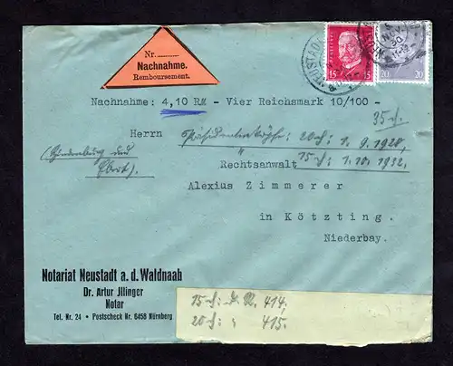 DR Nachnahme-Brief von NEUSTADT a. WALDNAAB nach Kötzting - 5. NOV. 30 mit Mi. 414,515