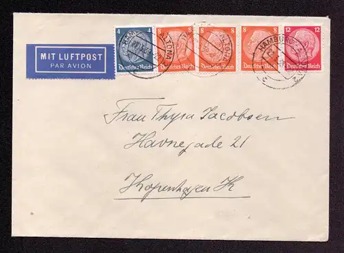 DR Luftpost-Auslands-Brief von  HAMBURG-ALTONA nach Kopenhagen DÄNEMARK - 22.3.39 mit Mi.514,517,519 und Ankunftsstempel