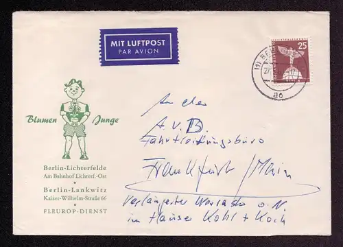 Berlin Luftpost-Brief von BERLIN nach Frankfurt aM - 27.5.60 mit Mi.145 in EF - Werbung Blumen Junge  Bln.-Lichterfelde