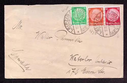 DR Auslandsbrief von LEIPZIG MESSESTADT nach Waterloo Ontaris CANADA - 15.12.34 mit Mi. 418,420,519 in MiF
